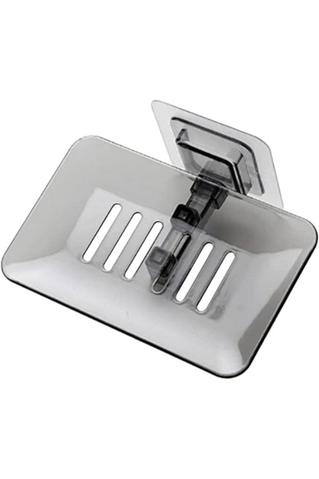 Black Wall Mounted Double Layer Soap Dish,Self-Draining No-Drilling Soap Holder for Bathroom and Kitchen