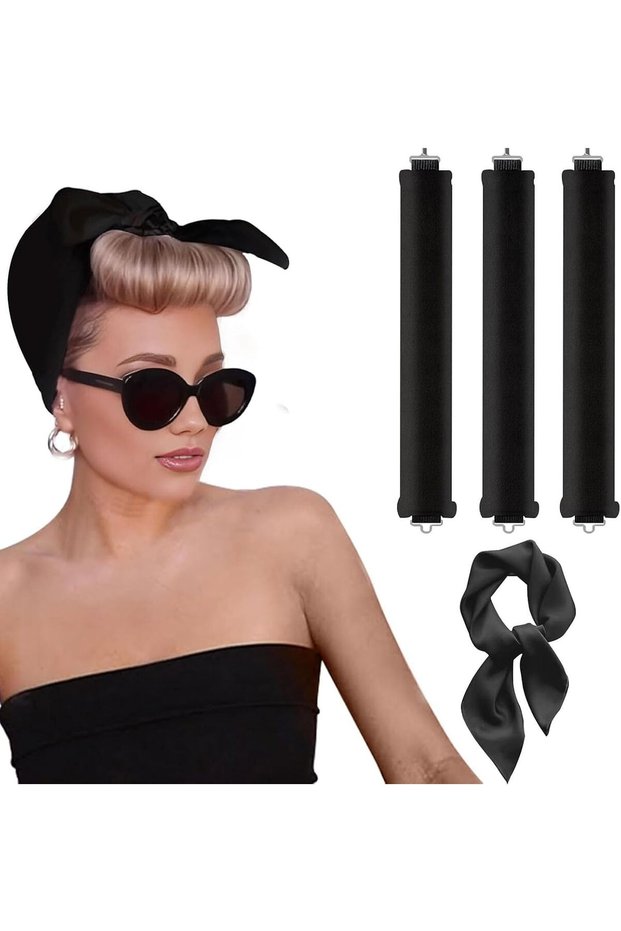 3 PCS Jumbo Heatless Hair Curlers with Silk Head Scarf,Overnight Wavy Hair Curling Headband for Long Hair Volume