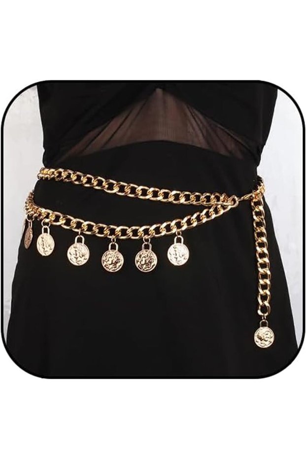Gold Multi-Layer Metal Waist Chain Belt for Women,Adjustable Body Jewelry for Dresses