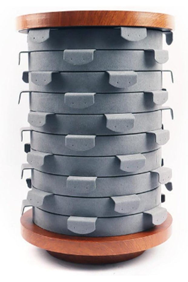 Wooden Rotating Multi-Layer Jewelry Display Stand,10-Tier Microfiber Earring Storage Rack,Grey
