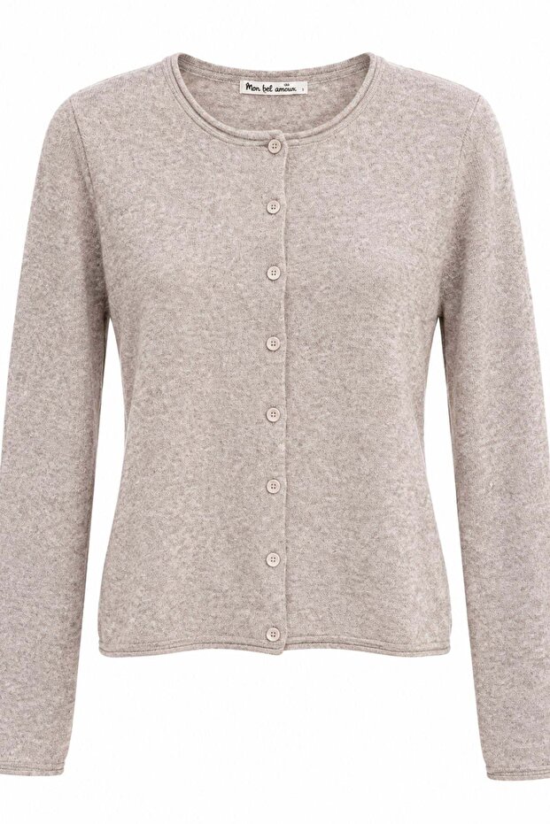 Crew Neck Wool Blend Basic Knitwear Cardigan