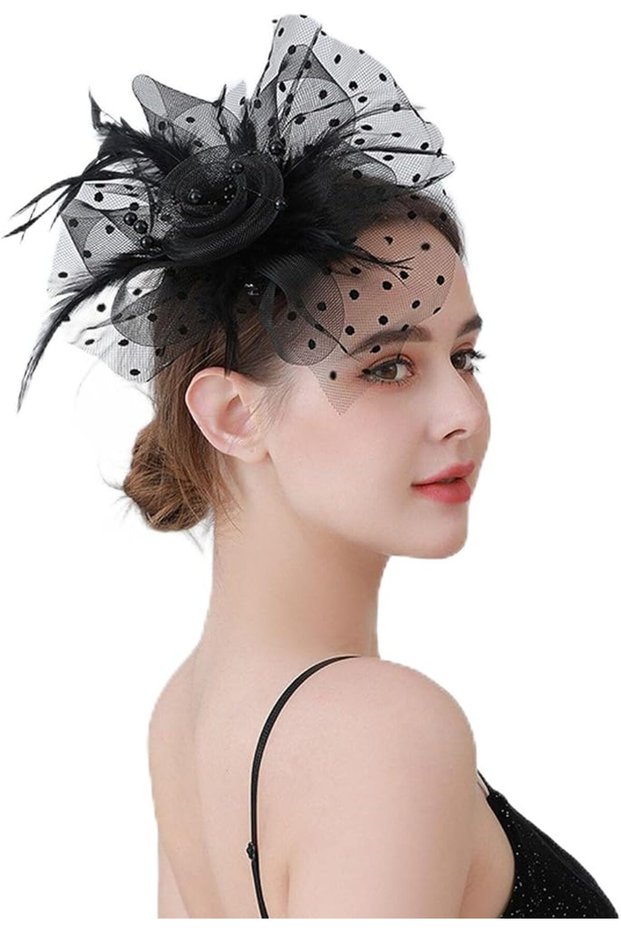 Women's Feather Flower Fascinator Headband,Mesh Tea Party Hat with Hair Clip for Weddings and Kentucky Derby