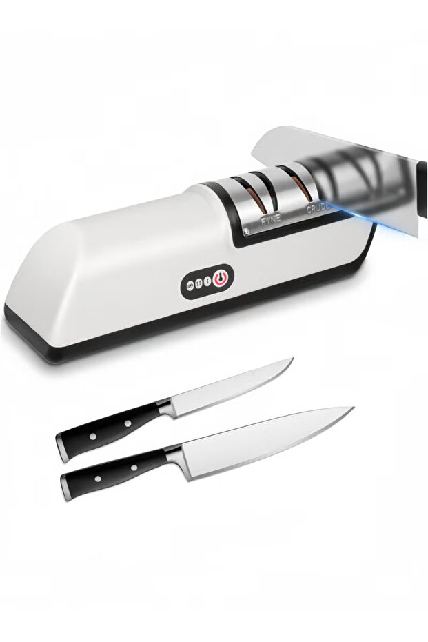 Electric Knife Sharpener, Rechargeable Non-Slip Sharpener with 2 Speed Setting for Rough and Fine Sharpening, Fully Automatic and Fast Sharpening Suitable for Most Knives in The Kitchen