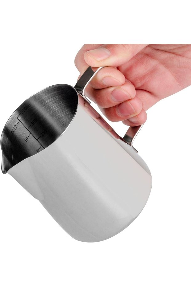 Stainless Steel Dairy Frothing Pitcher,12oz Espresso Steaming Jug with Measurement Marks and Art Pen