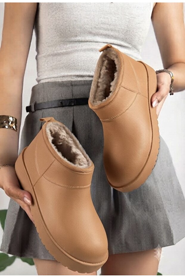 Women's Eva Material Short Water-Resistant Half-Ankle Thick Sole Boots-Taba