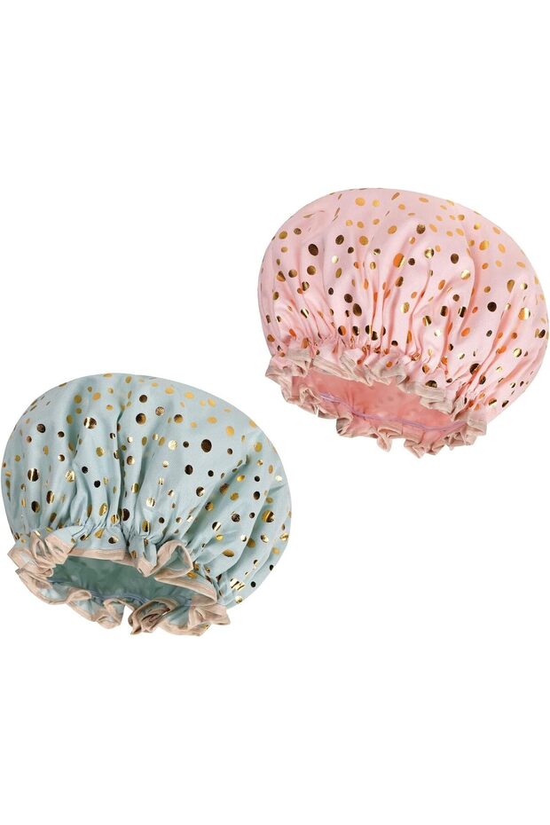 Waterproof Reusable Shower Caps,Double Layer Elastic Hair Bath Hats for Women and Girls,Pack of 2