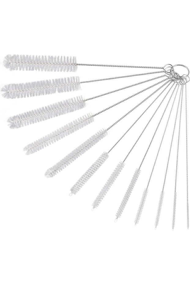 12-Piece Straw and Bottle Cleaning Brush Set,Nylon Tube Brushes for Sippy Cups and Water Bottles,White