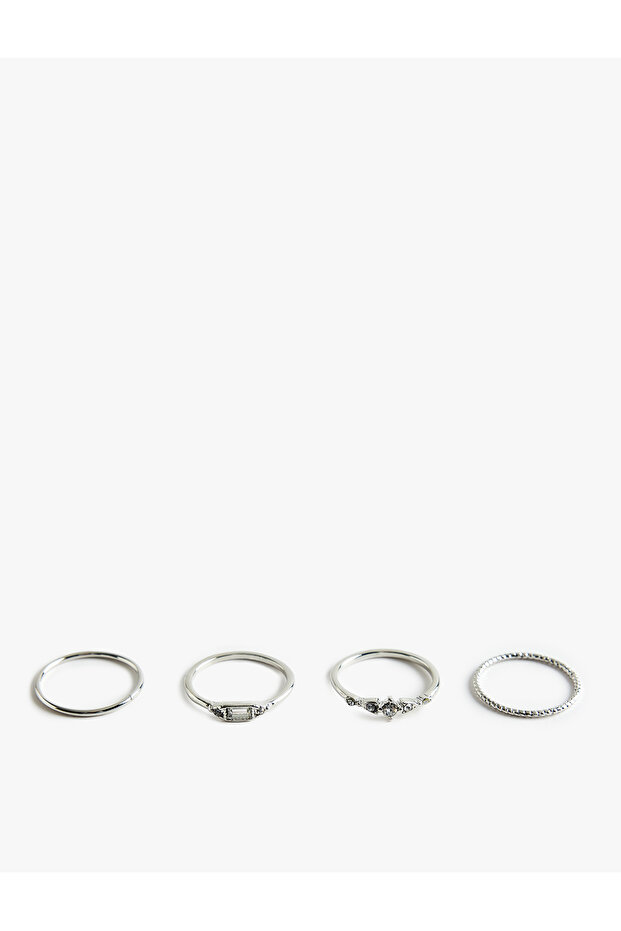 Stone-Encrusted 4-Piece Ring Set