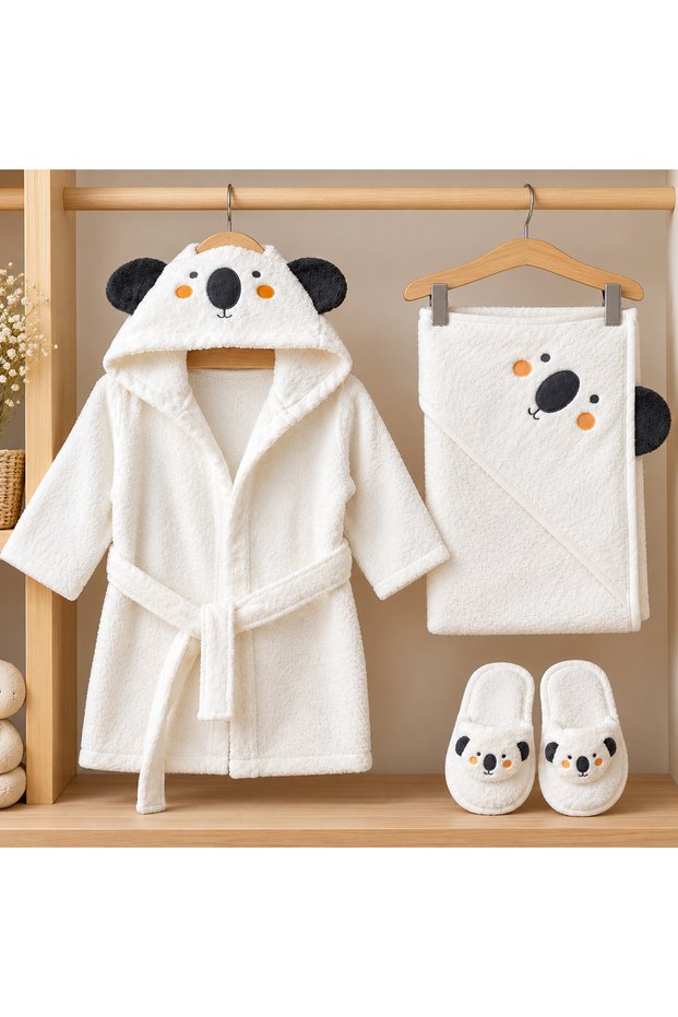 🐨 Bebitof Koala Patterned Baby Bathrobe and Towel Set