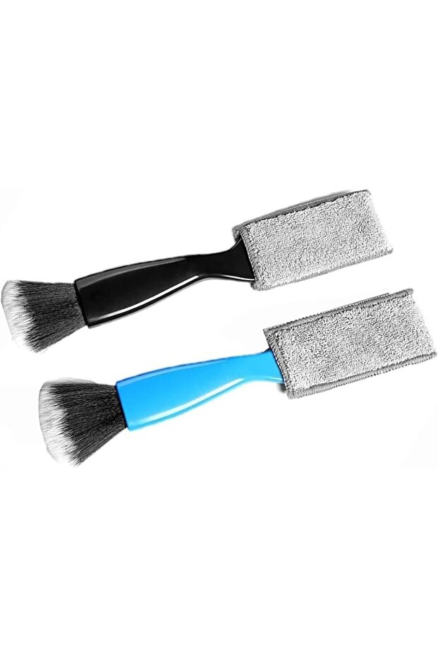 Double Head Car Interior Detailing Brush,2 Pack Portable Soft Dust Brush for Air Vents and Dashboard,Black and Blue