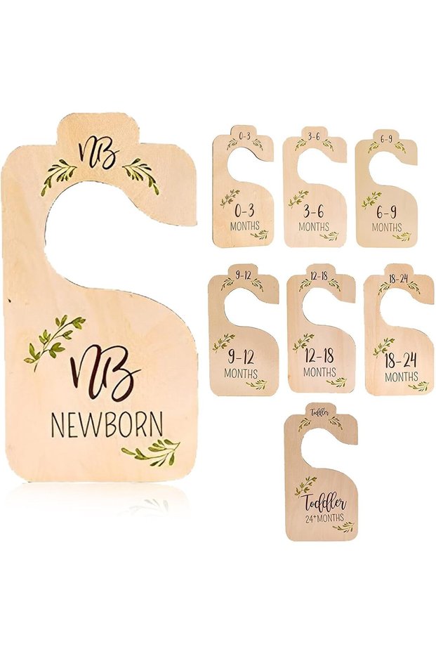 Baby Closet Dividers,8-Pack Wooden Wardrobe Separators for Newborn to 24 Months,Double-Sided Age Labels,Wood Color