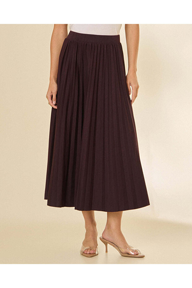 Women Burgundy Pleated A-Line Maxi Skirt