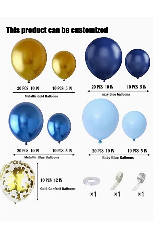 133Pcs Navy Blue Gold Balloon Garland Kit, Different Sizes Latex & Gold Confetti Balloons with Decor Tools for Blue Theme Party