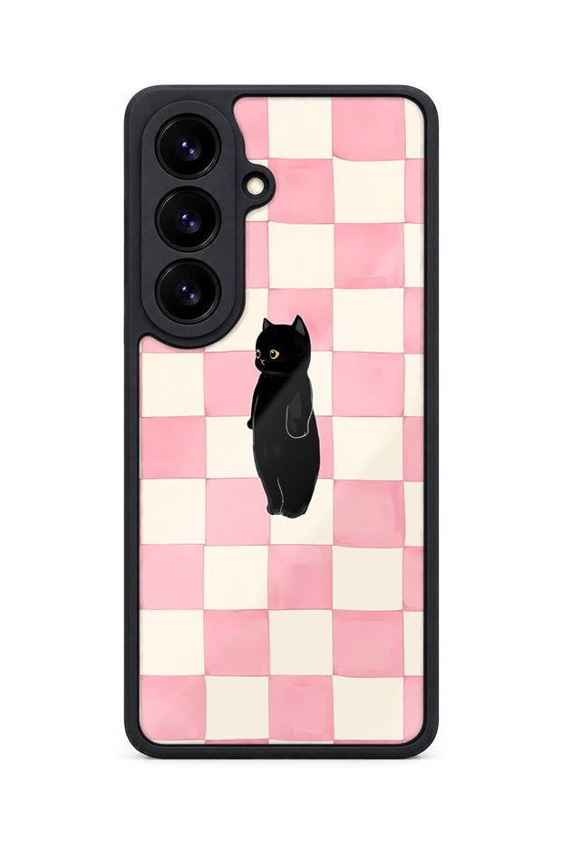 Samsung Galaxy S26 Compatible Black Cat Patterned Shockproof Case with Camera Protection