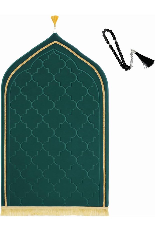Luxury Foam Prayer Mat with Prayer Beads Soft Padded Islamic Sajadah with Knee Support 70x110cm