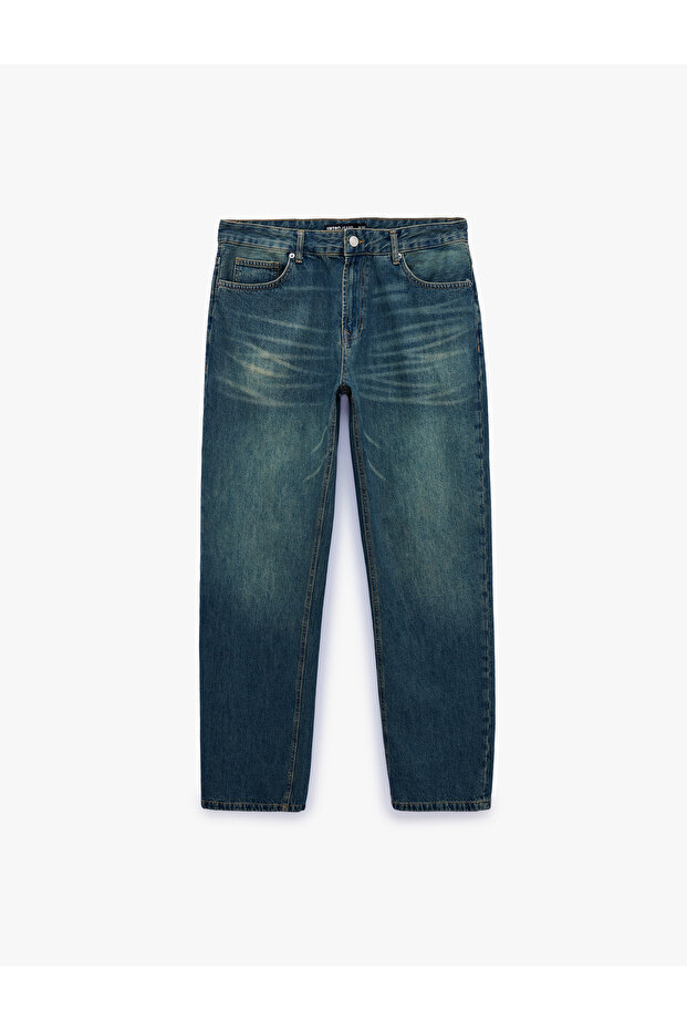 Cotton Pocketed Regular Waist Vintage Straight Fit Jean Trousers