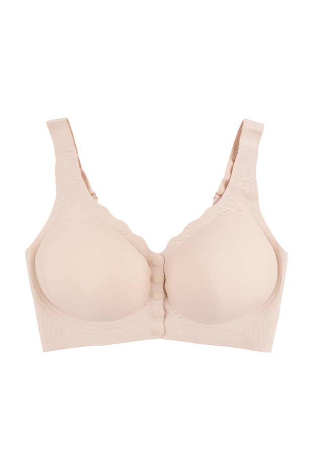 Seamless Gathering Non-Marking Front Clasp Plus Size Ribbed Padded Bra