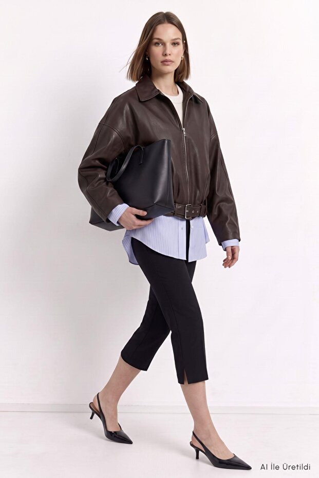 Oversize Deri Ceket 3137 Kahve