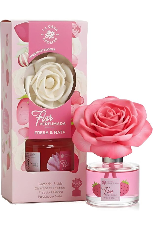 Strawberry & Cream Decorative Flower Air Freshener 65 ml | Handmade Cellulose Flower Diffuser | Sweet Strawberry, Cream & Vanilla Fragrance | Made in Spain