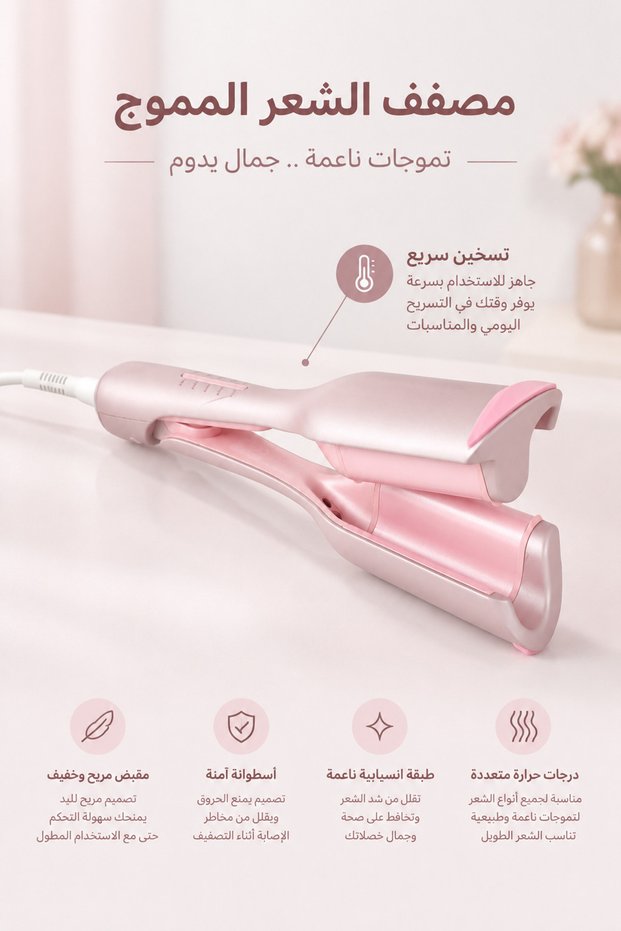 Pink Double Barrel Hair Waver, Adjustable Multi Temp Ceramic Hair Curler, Wavy Volumizing Styling Iron, Home Hair Styling Tool