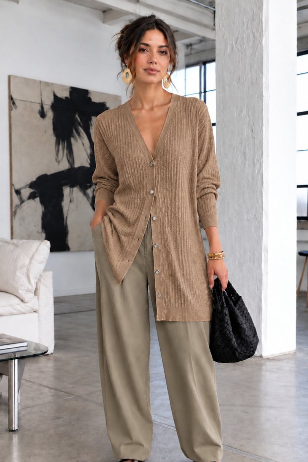 Women's Seasonal Caramel Long Knitwear Cardigan
