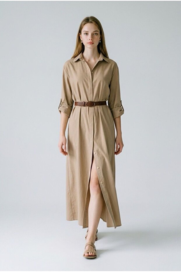 Premium Modal Fabric Belted Dress Mink-Standard