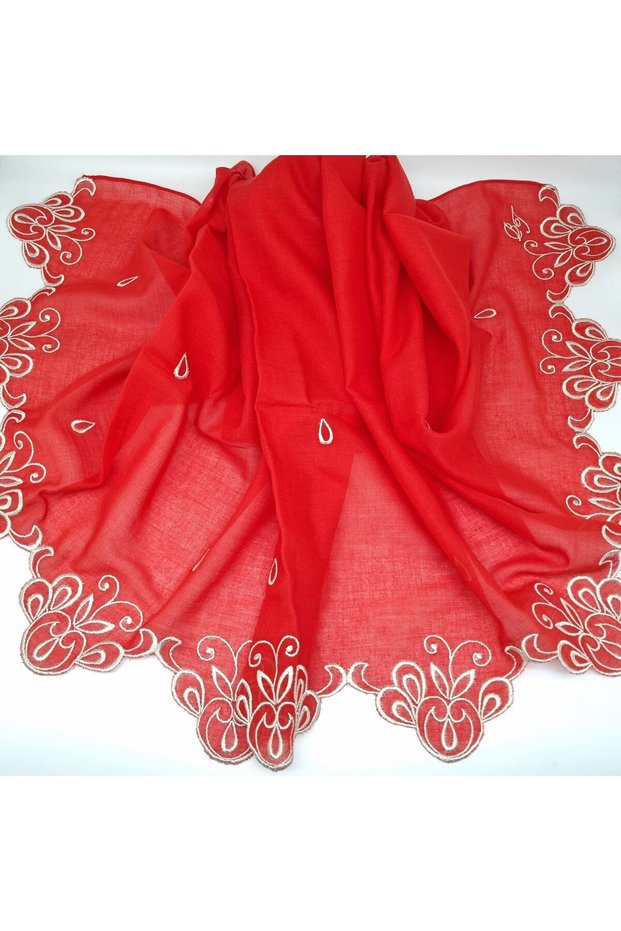 Water Drop Embroidered Red Cotton Shawl Headscarf