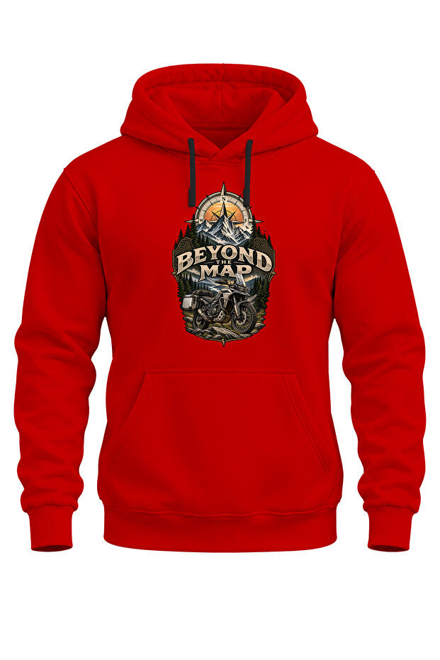 Beyond the Map Motorcycle Printed Unisex Regular Fit 3 Thread Thick Hooded Sweatshirt