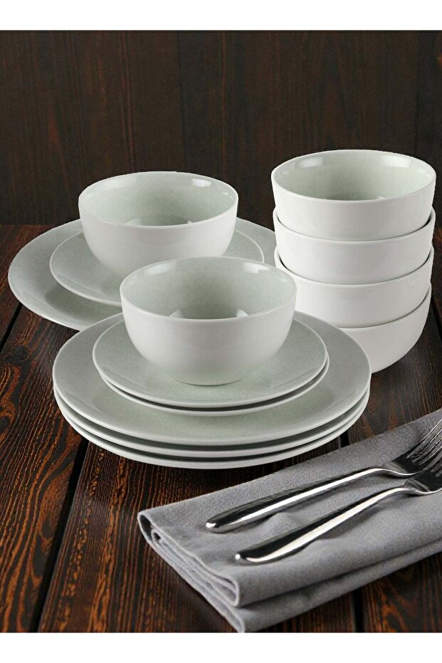 18 piece Porcelain Dinnerware Set, Set for 6, Microwave & Dishwasher Safe, Speckled Light Green