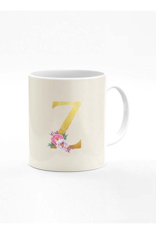 Designer Printed Coffee Mug 11oz Ceramic Personalised Gift Mugs Cup -Custom Monogram Initial Letter Floral Pattern Alphabet - Z (Albescent White)