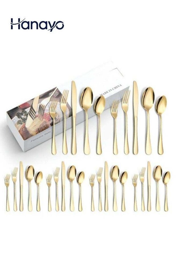 30 Pcs Cutlery Set Flatware Set for 6 Persons Stainless Steel Flatware Set with Knives Spoons and Forks Home Kitchen Tools(Gold)
