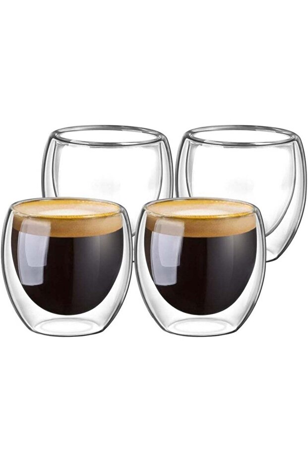 80ml Double Walled Espresso Glass Cups Set of 4, Heat Resistant Egg Shape Glass Mugs for Espresso, Turkish Tea, Lead-Free Insulated Coffee Glasses