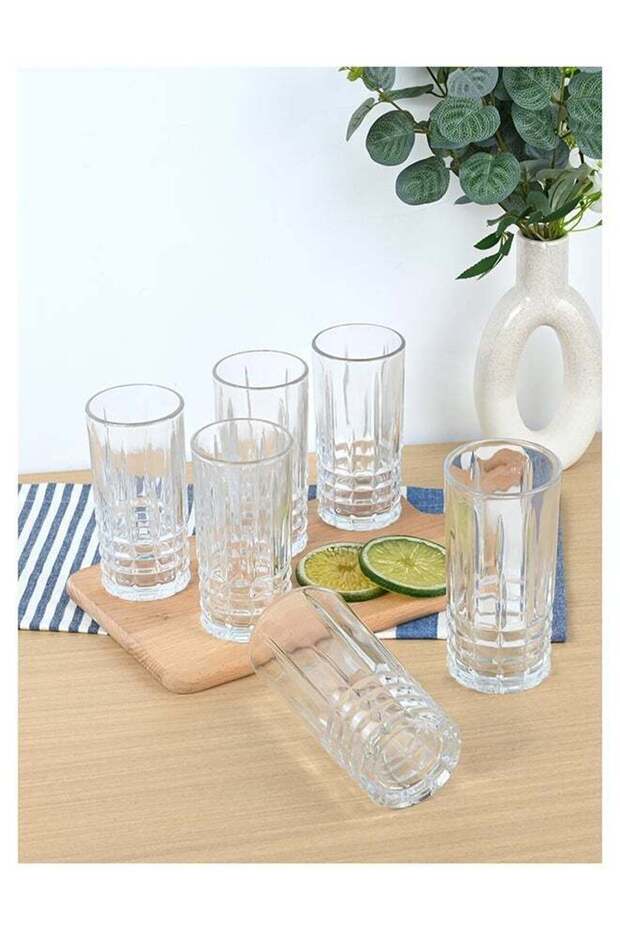 Embossed Pattern Highball Glasses, Set of 6 Drinking Glasses, 360ml Durable Drinkware Cups for Cocktails, Water, Juice, Beer, Wine-Special Edition Glassware Set, Dishwasher Safe