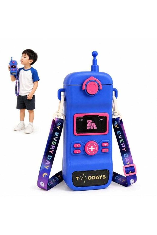 Twisoo Cute Water Bottles With Straws for Kids, Creative Mobile Phone Shaped Plastic Water Bottle, Leakproof Juice Drinking Cup With Adjustable Shoulder Strap for School Outdoor 550 ml