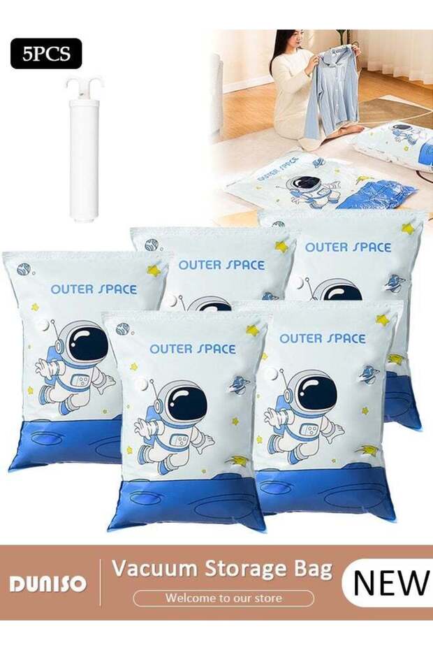 80*60 cm Vacuum Storage Bags-5 Compression Bags Pump Needed Reusable Compression Bags Space Saver Home Packing Organizers for Packing, Clothes, Comforters, Blankets