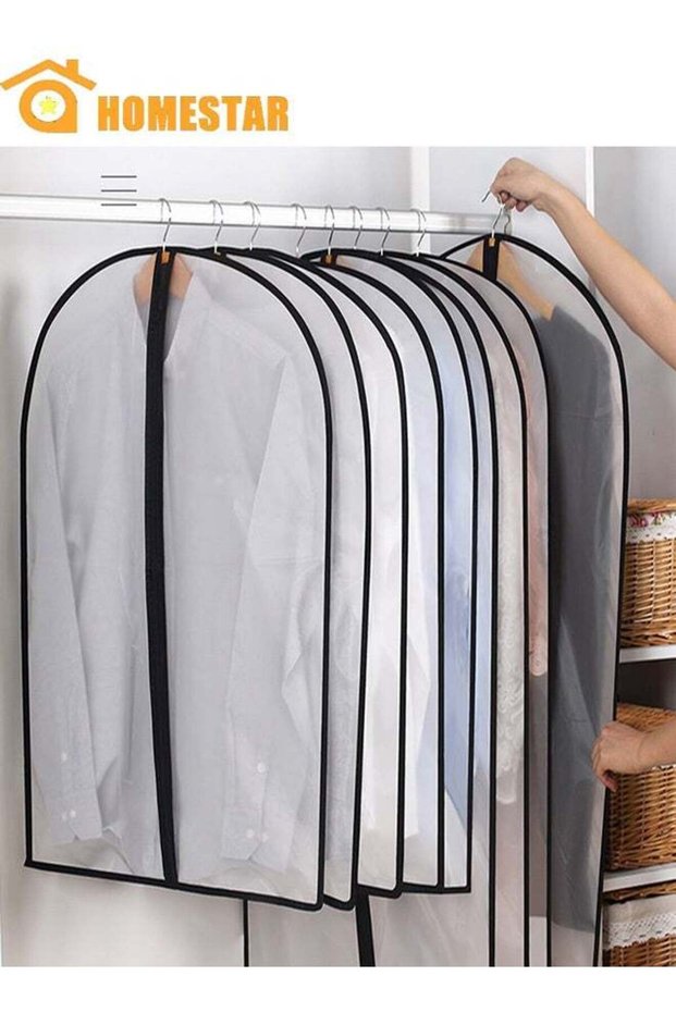 Pack of 5 Extra Long Dress Garment Bags, Clear Hanging Lightweight Breathable Dust Cover with Full Zipper for Storage Clothes and Travel