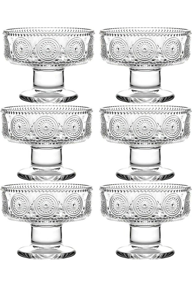 6Pcs Set 220ML/7.5oz Small Cute Footed Tulip Clear Glass Dessert Bowls/Cups - Perfect for Dessert,