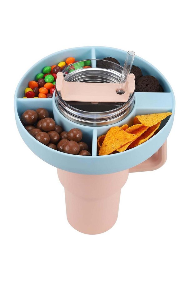 40oz Snack Bowl for Stanley Cup, Reusable Snack Ring Compatible, Tumbler with Handle, Cute Water Bottle Accessories with Long Silione, Blue