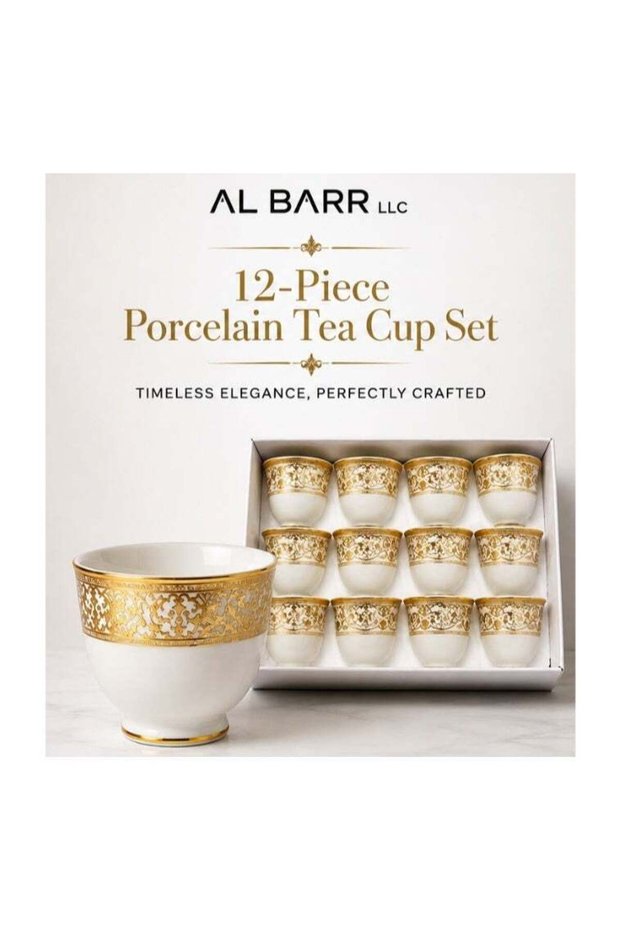 Luxury 12-Piece Arabic Coffee Cups Set – Premium Ceramic Tea & Espresso Cups with Elegant Gold Trim – Traditional Cups for Arabic & Turkish Coffee – Ideal for Majlis, Ramadan, Eid & Home Hospitality