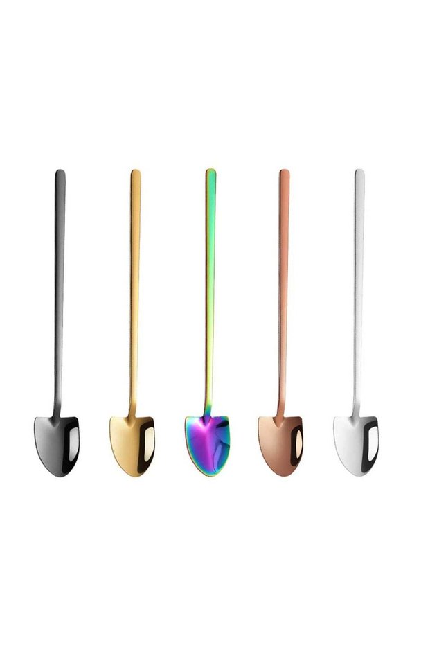 Exquisite 5pcs Stainless Steel Dessert Spoon Delicate Coffee Spoon Long Handle Ice Cream Spoon for Home Coffee Shop Bar