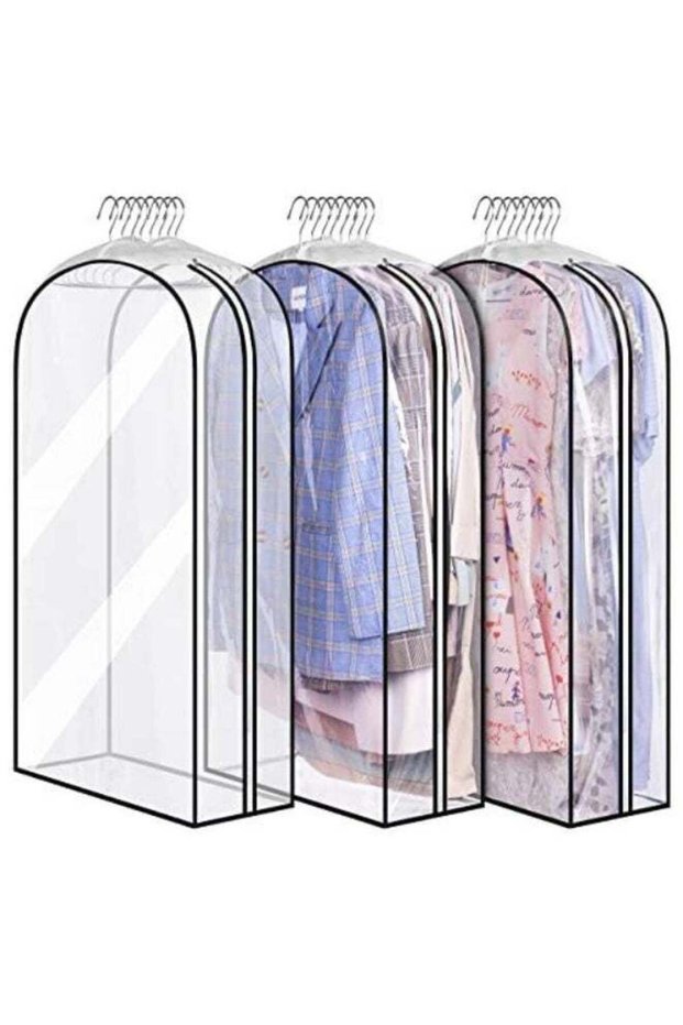 3PCS Clothes Dust Covers, Transparent Garment Bags for Hanging Clothes with Full Zipper, Suit Bags, Storage Bags For Shirts, Coats, Dresses, Hanging Home Coat Storage Bags, Large Capacity 3D Garment