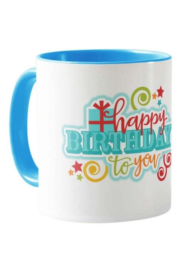 Printed Birthday Mug White & Light Blue