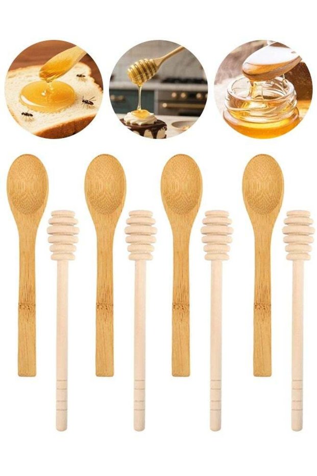 8PCS Wooden Honey Dipper Set, 6.2 Inch Honey Spoon Sticks, Mini Honeycomb Stick