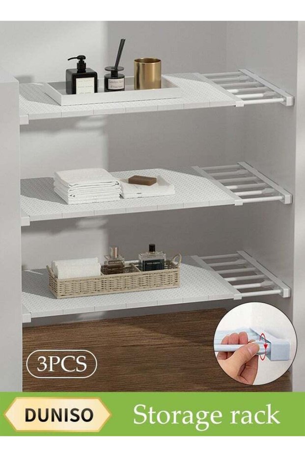 3-Pack,Separator Shelf, Wardrobe Nail-Free Retractable Storage Partitions, Kitchen Partitions, Dormitory Cabinet Layered Racks, Bathroom Storage Rack Tension Racks, Expandable Closet Racks, Adjustabl