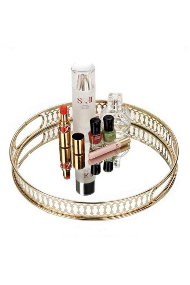Crystal Mirrored Cosmetic Tray Organiser Metal Decorative Vanity Tray Holder For Perfume Shower Gel