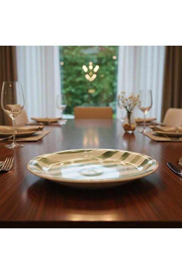 Luhpar Green Stripe Ceramic Side Plate Â€“ 19.2 Cm (White With Green Stripe)