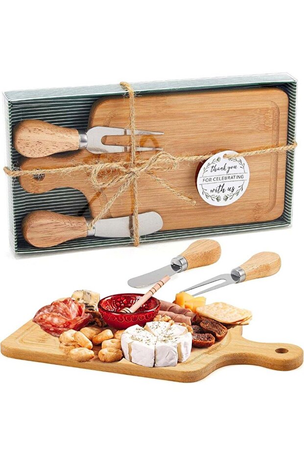 Bamboo Cheese Board Set, Portable Outdoor Cheese Board With Knife And Fork, Multi-Functional Food S