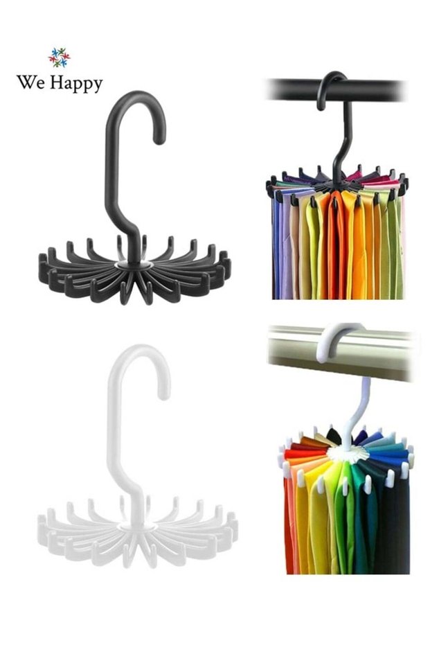 Pack of 2 Tie Holder Belt Hanger with Rotating 20 Hooks Durable Scarf and Accessories Organizer White Black