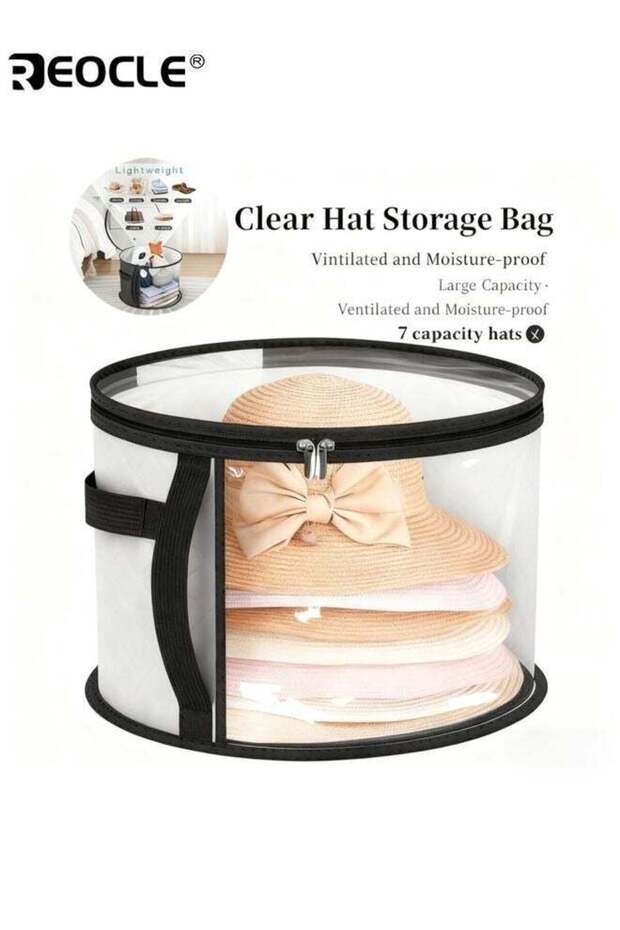 Clear Hat Storage Bag with 7 Capacity Design and Carrying Handles Wide Hat Organizer Case with Dust Proof Feature for Closet Travel Use