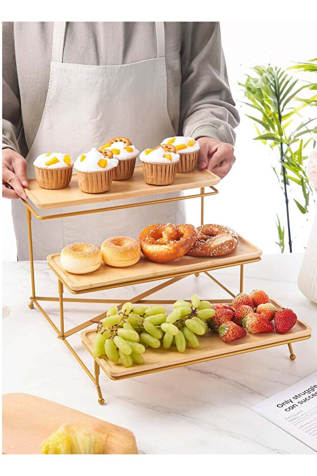 3 Tier Metal Serving Tray Set Platters, Home Display Rack, Reusable Serving Tray, Kitchen Food Fru